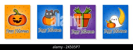 Set of Halloween cards. Halloween elements. Vector illustration. Stock Vector