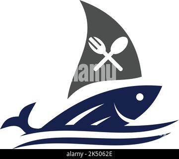 sailboat fish restaurant logo Icon Illustration Brand Identity Stock Vector