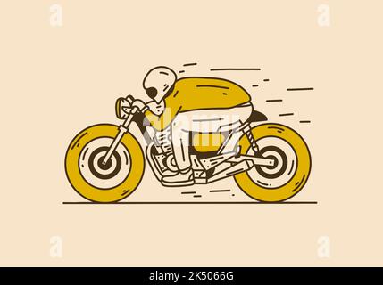 Vintage style illustration design of a man is speeding on a motorbike Stock Vector