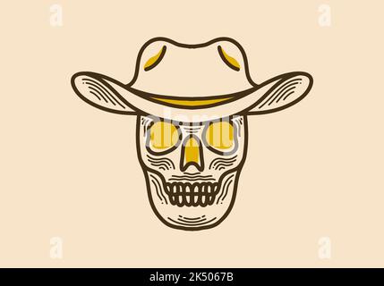 Vintage style illustration design of a skull wearing a cowboy hat Stock Vector