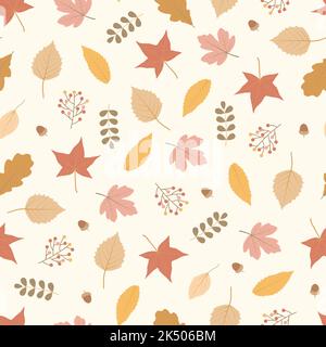 Elegant trendy vector ditsy floral seamless pattern design of autumn color leaves. Repeating foliage texture background for wallpaper, wrapping paper, Stock Vector