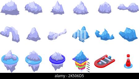Iceberg icons set isometric vector. Winter melting. Winter cold Stock Vector