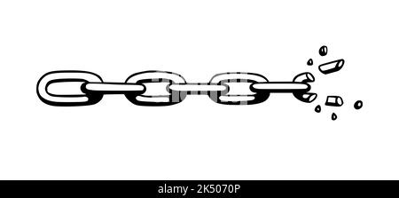 Broken chain with shatters as symbol of strength and freedom. Sketch of metal chains. Vector illustration isolated in white background Stock Vector