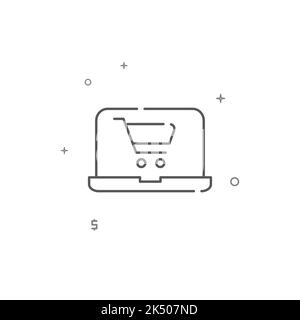 Online purchase from laptop simple vector line icon. Symbol, pictogram, sign isolated on white background. Editable stroke. Adjust line weight. Stock Vector