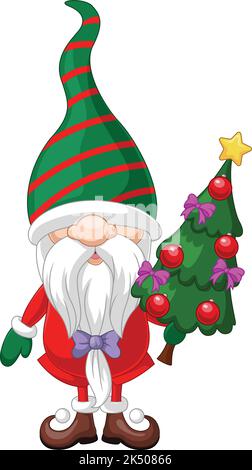 Cartoon gnomes holding christmas tree Stock Vector