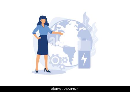Eco battery abstract concept vector illustration. Eco charging solution, environmentally friendly battery, innovative eco-solution, rechargeable, ener Stock Vector