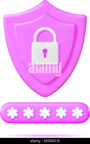 3D Password Field with Padlock Isolated. Stock Vector