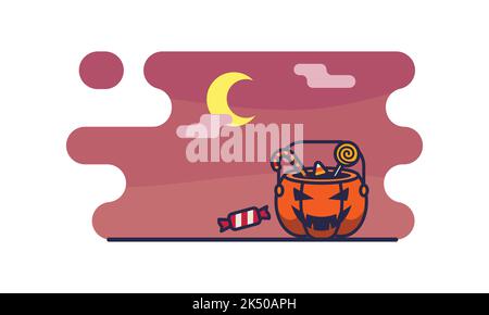 Halloween Candy Cane pumpkin cartoon. Halloween night Vector Illustration Isolated on a white background. Stock Vector