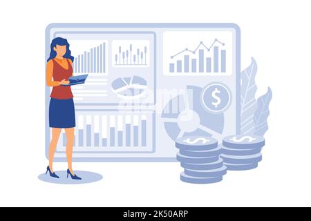 Financial advisor giving advice on investment money, market analysis, management, planning for customer. Professional financial advisor for web banner Stock Vector