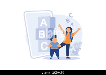 Early learning app abstract concept vector illustration. Preschool application, early education platform, child learning routine, studying software, k Stock Vector