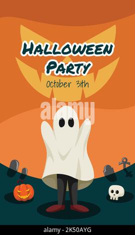 Halloween Party Invitation Card. Ghost Flat Design Vector Illustration. Stock Vector