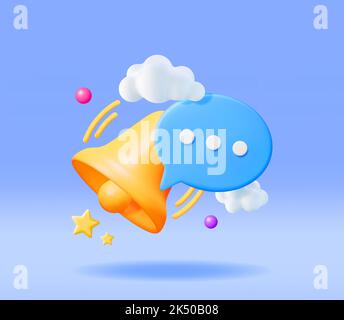 3D Notification Popup with Bell Icon. Stock Vector