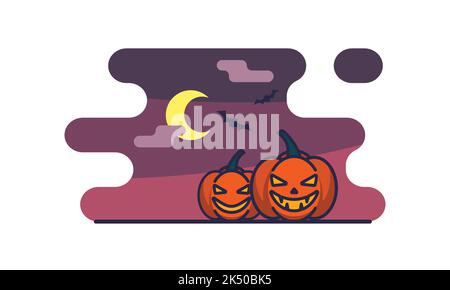 Illustration of Pumpkin cartoon. Halloween night Illustration Isolated on a white background. Stock Vector