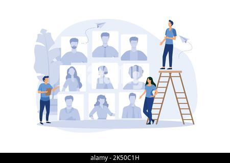open vacancy, a business company is looking for an employee to work in the form of puzzles, flat color icons, creative illustrations, businessmen are Stock Vector