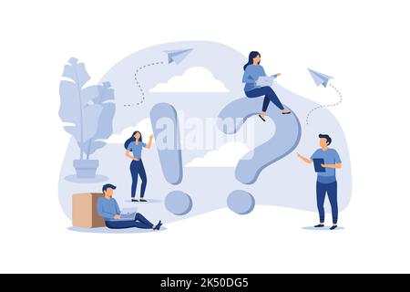 concept illustration of people frequently asked questions around question marks, answer to question metaphor vector flat modern design illustration Stock Vector