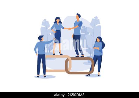 handshake concept, link as a strong union and cooperation vector flat modern design illustration Stock Vector