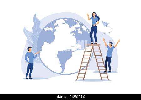 little men prepare for the day of the Earth, save the planet, save energy, the hour of the Earth, the concept of the Earth day vector flat modern desi Stock Vector