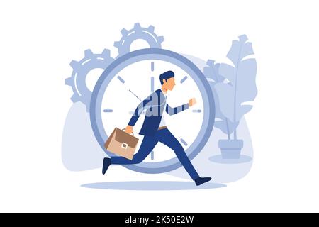 work time management concept, quick response, people rush to do everything at work, time is running out, rewind time vector flat modern design illustr Stock Vector