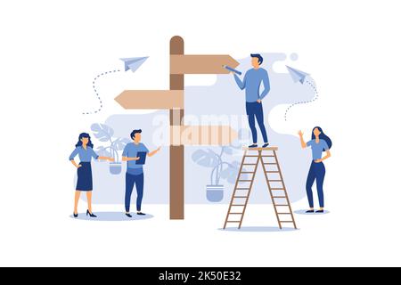 direction sign in different, destination, choice of directions, travel to different places flat vector design illustration Stock Vector