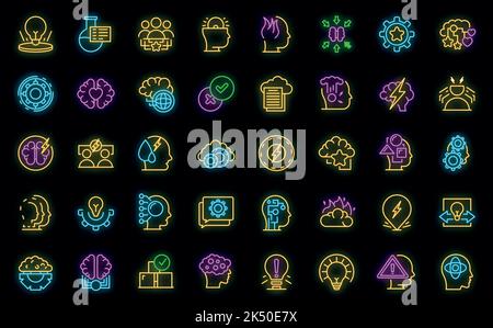Critical thinking icons set outline vector. Think brain. Mind brainstorm vector neon Stock Vector