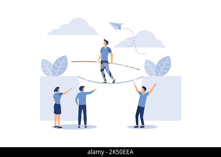 concept of business motivation and ambition, business team overcomes obstacles and achieves success flat modern design illustration Stock Vector