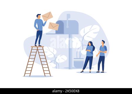 mailbox with letters, receiving letters, sorting, Web mail or mobile service layout for website header vector flat modern design illustration Stock Vector