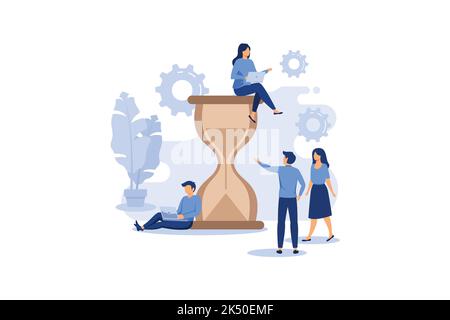 hourglass on white background, time management concept, quick response flat vector illustration Stock Vector