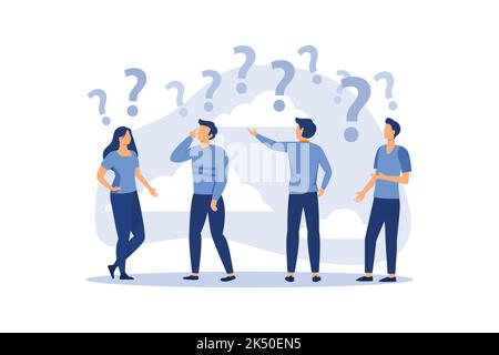 concept illustration of people frequently asked questions around question marks, answer to question metaphor vector flat modern design illustration Stock Vector