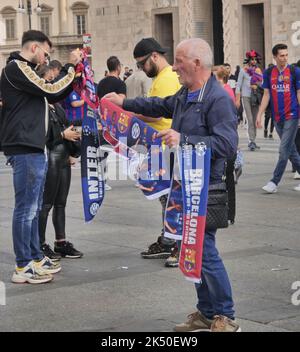 Barcelona football fans in Piazza Duomo Milan before the Champions Cup