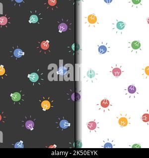 Seamless pattern with colored light bulbs on different backgrounds. Flat vector illustration Stock Vector