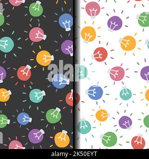 Seamless pattern with colored light bulbs on different backgrounds. Flat vector illustration Stock Vector