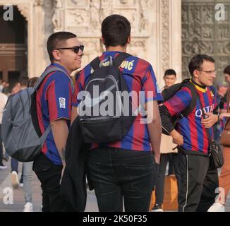 Barcelona football fans in Piazza Duomo Milan before the Champions Cup