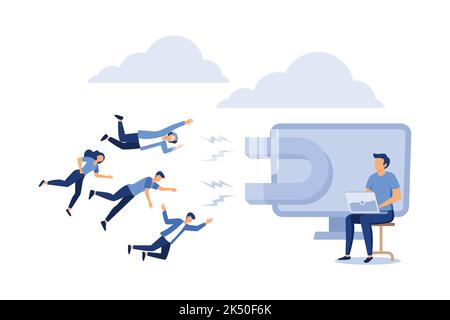 Vector illustration, digital marketing, generating potential customers, attracting and attracting customers with a magnet Stock Vector