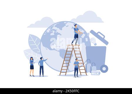 Vector creative illustration of business graphics, an employee engaged in recycling garbage, save the planet, save energy, Earth Day concept Stock Vector