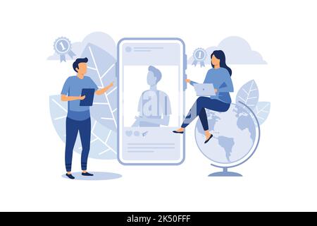 Online Education Concept, Showing young people learning online, Suitable for landing page, ui, web, App intro card, editorial, flyer, and banner flat Stock Vector