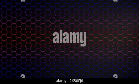 3d hexagon neon background. Technology abstract geometry dark backdrop with honeycomb and neon texture. Science, technology, network concept. High quality 3d illustration Stock Photo