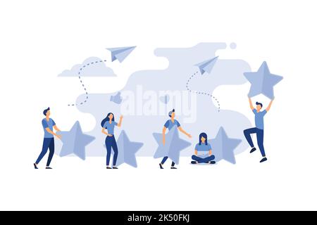 vector illustration on white background. the best estimate of performance, the score of five points. people leave feedback and comments, successful wo Stock Vector