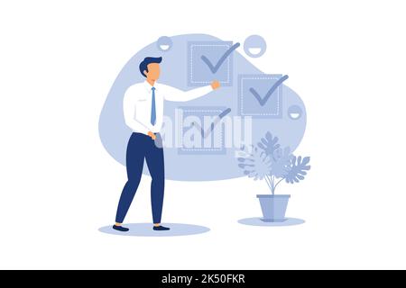 a person leaves a good online review for a product or service. vector illustration design graphics for the site section, reviews, about us, good work Stock Vector