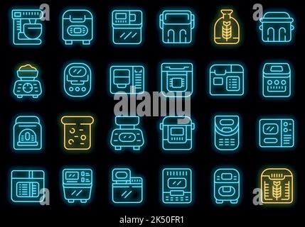 Breadmaker icons set outline vector. Kitchen machine. Machine food vector neon Stock Vector