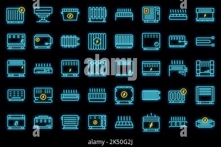 Convector icons set outline vector. Radiator bars. Central climate vector neon Stock Vector