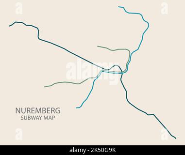 Nuremberg city subway vector map colored Stock Vector
