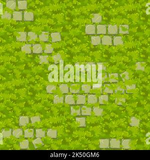 seamless grass texture with old stone tiles Stock Vector