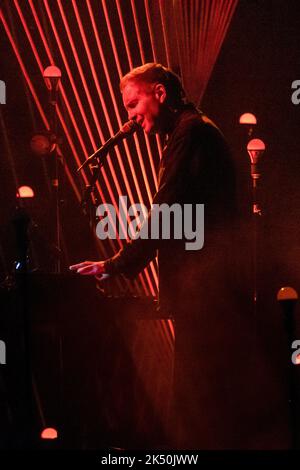 Milano, Italy. 04th Oct, 2022. Jónsi of Icelandic post-rock band from Reykjavík Sigur Rós performs live at Mediolanum Forum. Credit: SOPA Images Limited/Alamy Live News Stock Photo