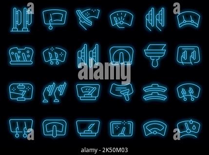 Windshield wiper icons set outline vector. Blade car. Automobile windshield vector neon Stock Vector