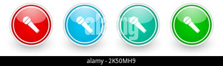 Microphone and music, karaoke vector icons, colorful glossy buttons on white Stock Vector