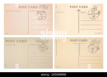 Postal stamp. Grunge post templates vintage blank tags stripped