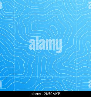 Line contour sea topographic map on blue background, vector topography of ocean and sea floor. Abstract topo map with landscape of bottom relief, contour line pattern of depth and stream routes Stock Vector