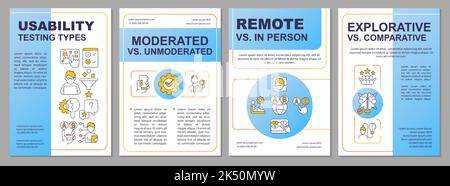 Usability testing methods blue brochure template Stock Vector