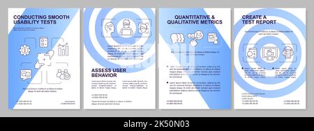 Usability testing session process blue gradient brochure template Stock Vector