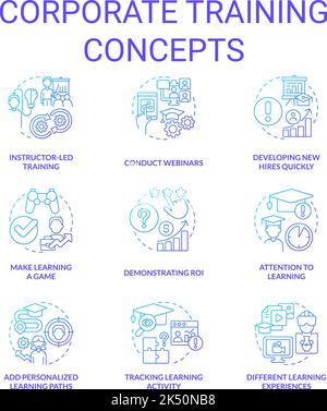 Corporate training blue gradient concept icons set Stock Vector